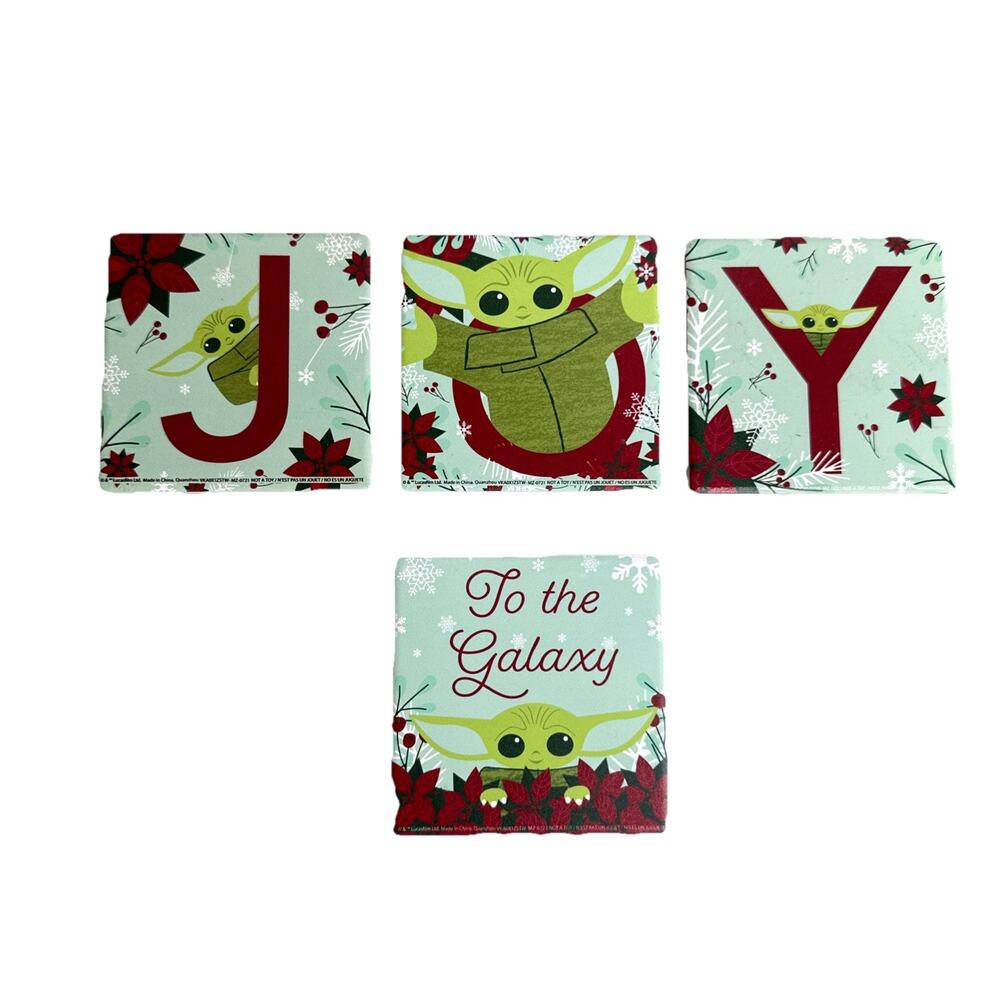 Disney Star Wars Baby Yoda JOY Ceramic Coasters Set Of 4 Christmas Lucas Films